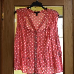 Peach polka dot button open front blouse